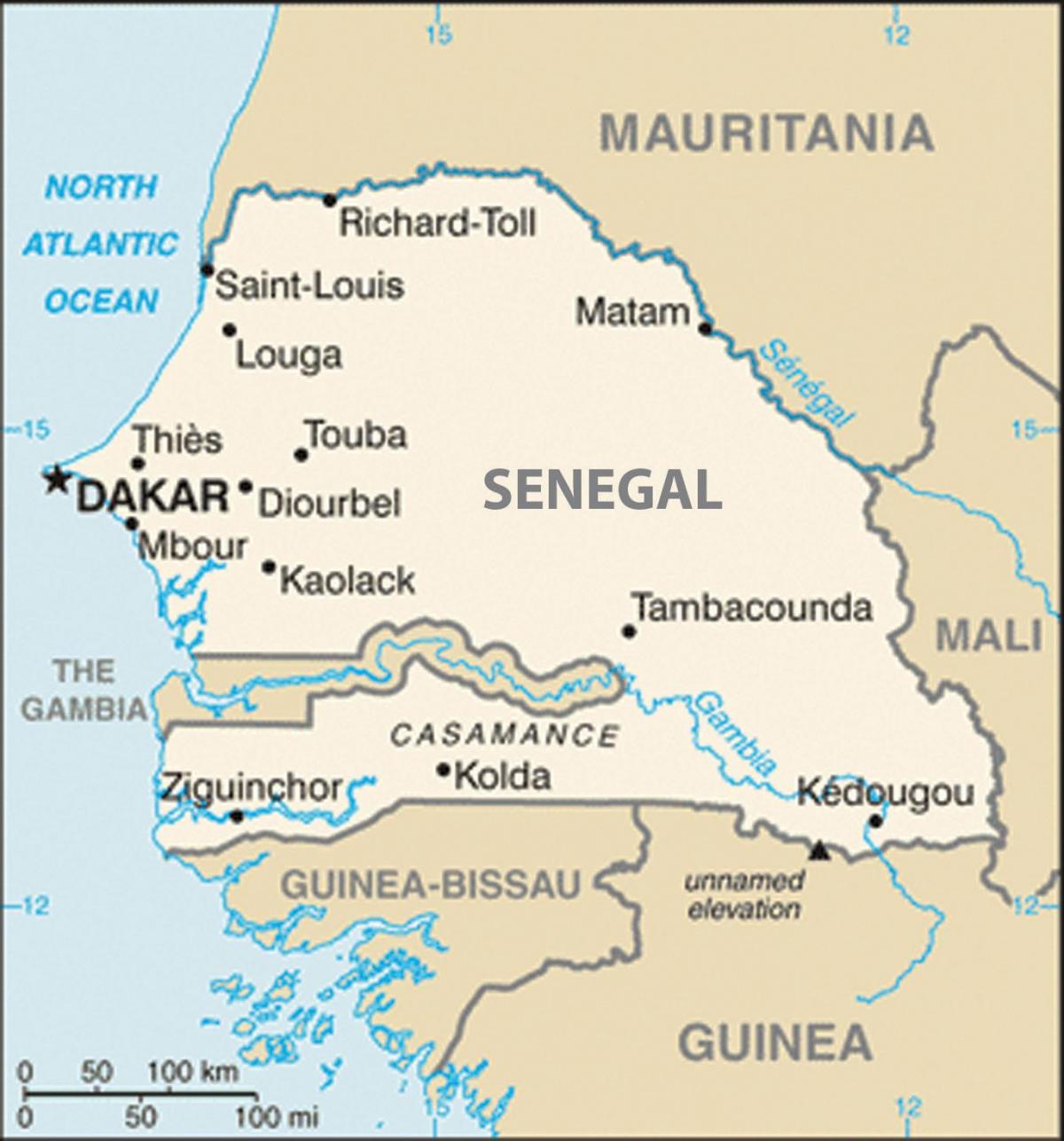რუკა სენეგალი და მის მიმდებარე ქვეყნებში
